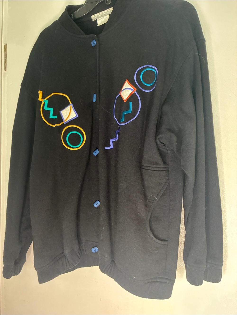 Vintage Black Embroidered Button-Up Sweater Jacket by Nina Wong California